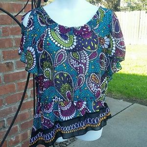 Nicole miller multi colored top size Large